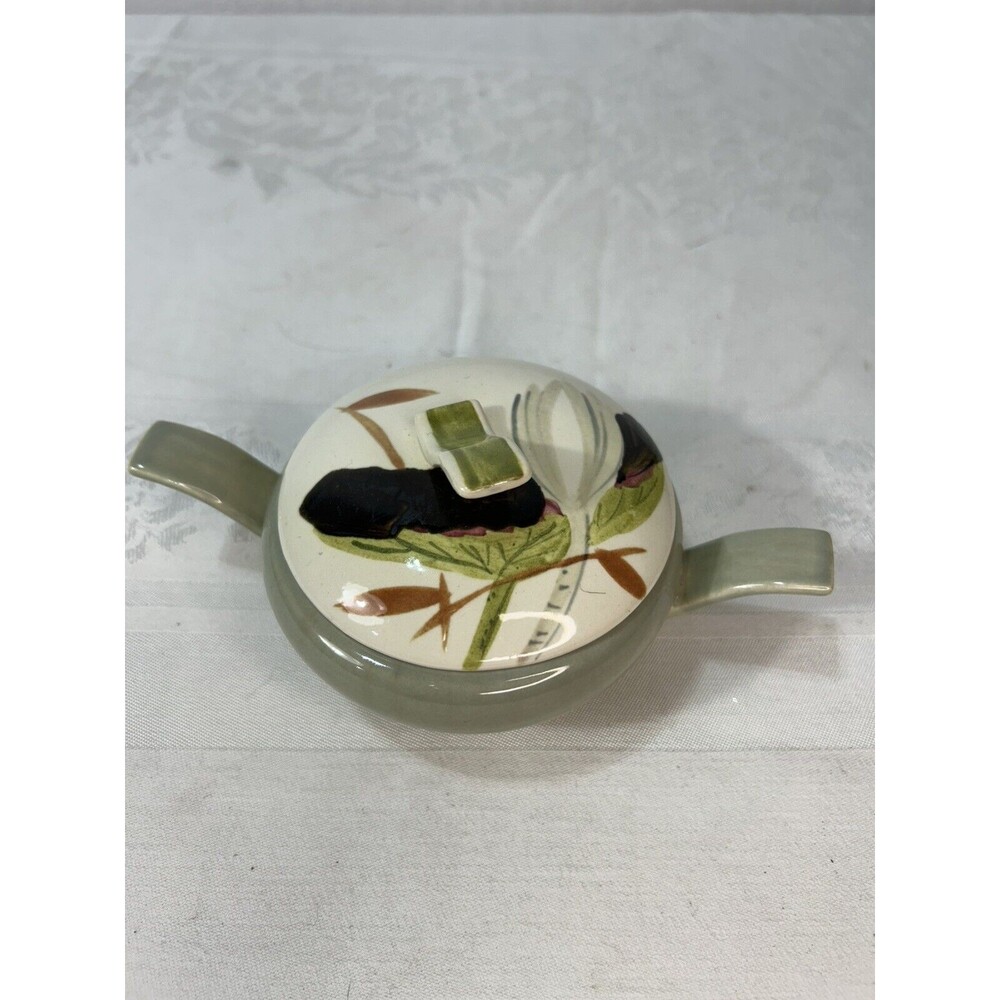 Red Wing Lotus Bronze Sugar Bowl with Lid Vintage 1950s MCM Handpainted
